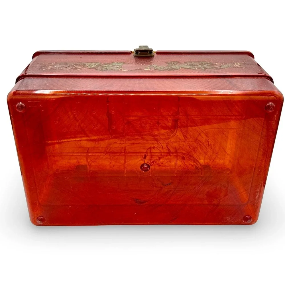 Vintage Wilson Wil-Hold Orange Plastic Sewing Box Amber Translucent Tray USA 14